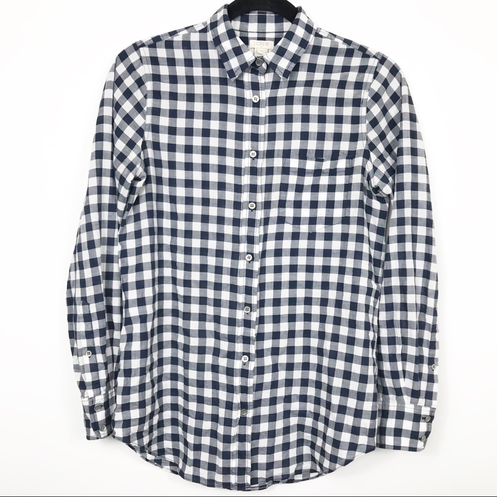 J.Crew Plaid Button Down Blue White Blouse  XS